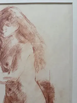 Theo Beerendonk - Roodkrijt. Naakt. Portret vrouw. kopen? Bied vanaf 119!