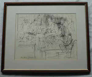 Piet Klaasse - Ingelijste litho (of tekening?) , Mea Sjearim Jerusalem - 1966 kopen? Bied vanaf 50!