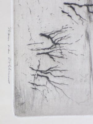 Hans van Dokkum - Besneeuwd landschap met vogels in dode boom - Ets kopen? Bied vanaf 35!