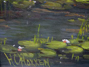 Hermanus Cornelis Hokken - Bosgezicht met wilgen, berken en eendjes -0lieverf- kopen? Bied vanaf 50!