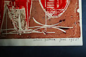 Hannes Postma - grote unica handgekleurde monotype - abstract -1958 - gesigneerd kopen? Bied vanaf 46!