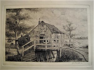 Jan Willem Lindeman - omstreeks 1920 - Zuid Hollands Polderlandschap met boerderij - gesigneerd kopen? Bied vanaf 1!