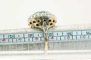 63 -  Opvallend rose 9 karaats ring gezet met diamanten schilfertjes kopen? Bied vanaf 190!