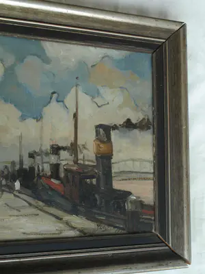 Niet of onleesbaar gesigneerd - Olieverf op doek , Aan de kade - ingelijst kopen? Bied vanaf 1!