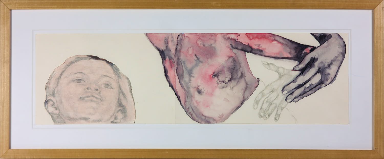 Rineke Marsman - Potlood en aquarel op papier (collage), Zonder titel - Ingelijst kopen? Bied vanaf 125!