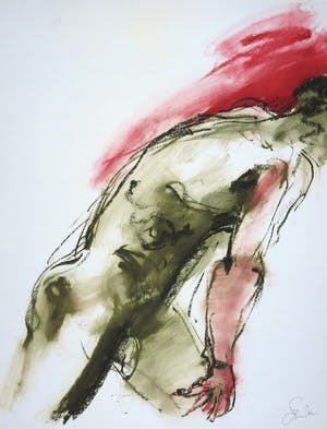 Franscz Witte - Acryl en krijt op papier, Naakt figuur kopen? Bied vanaf 1!