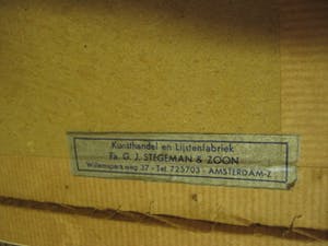 Niet of onleesbaar gesigneerd - Jaren 50 Abstract Expressionistische Collage "Red in Blue" GROOT! kopen? Bied vanaf 1!