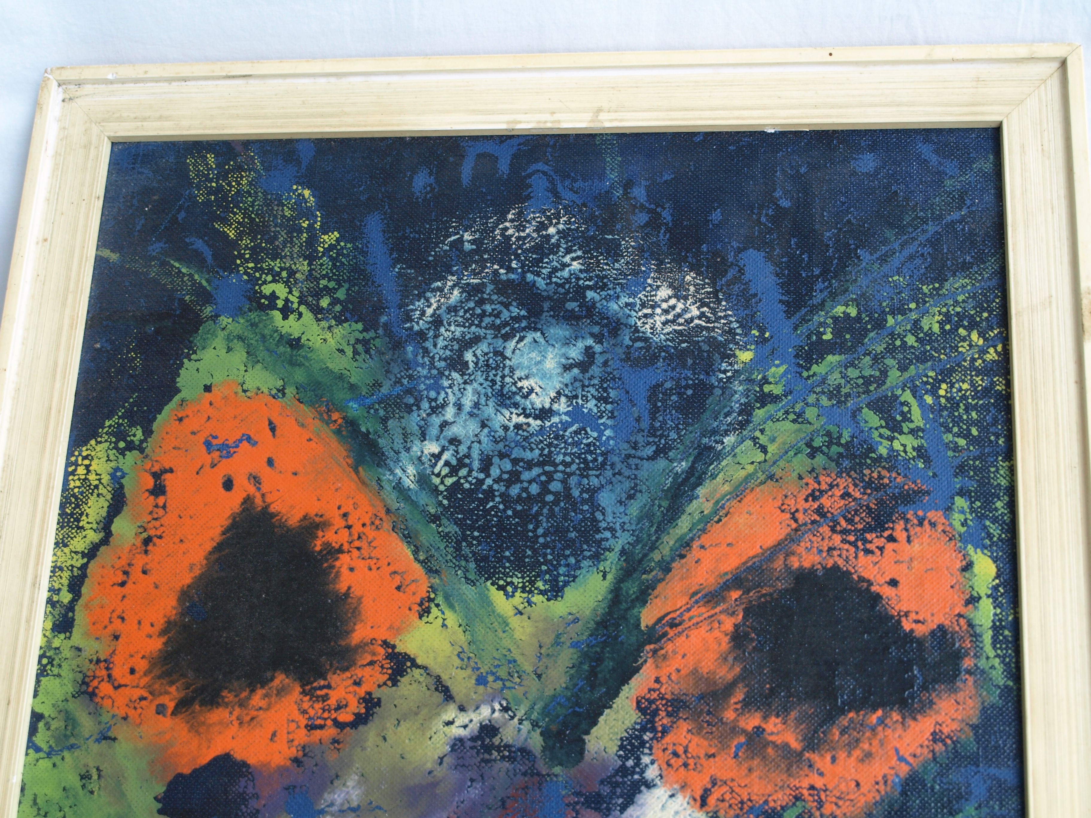 Niet of onleesbaar gesigneerd - Olieverf op board , Abstract bloemstilleven – ingelijst – ca 1965 kopen? Bied vanaf 1!