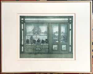 Laetitia de Haas - Ets, gesigneerd 3/70 Groen Café, ingelijst verkocht voor € 35!