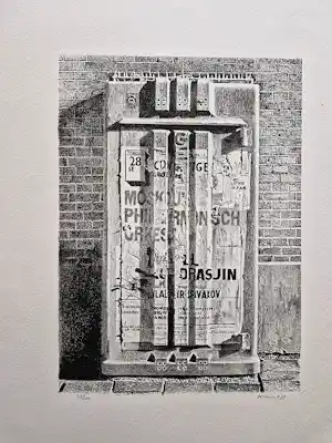 Frans Clement - Grote monochrome litho "Amsterdamse G.E.B. "splitskast" bep. oplage (100) verkauft für € 49!