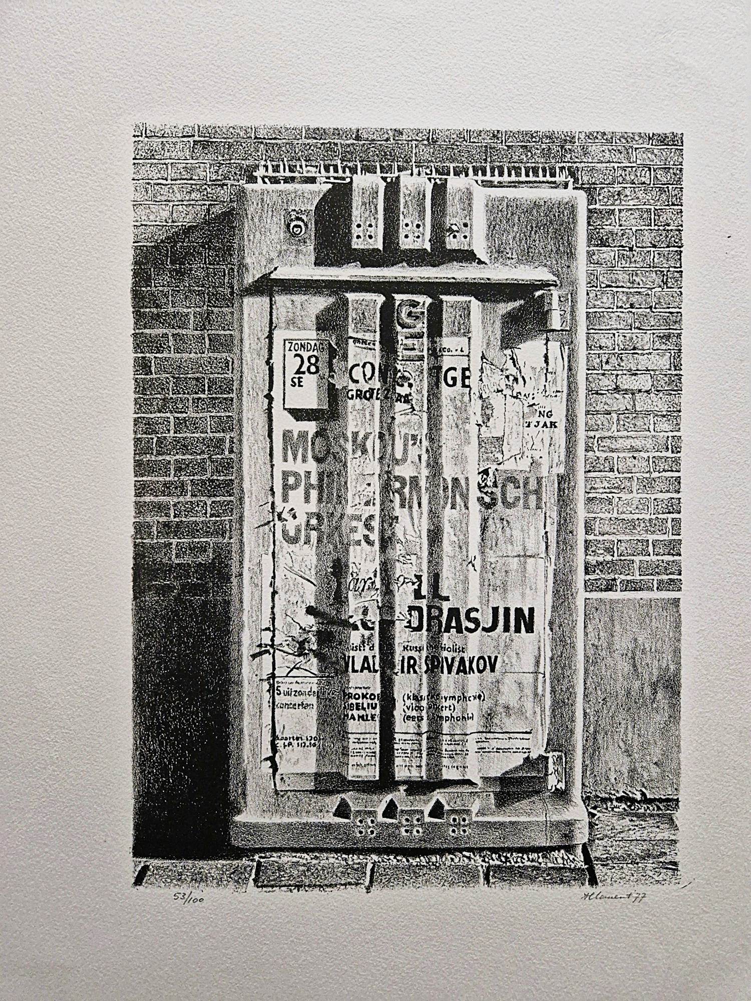 Frans Clement - Grote monochrome litho "Amsterdamse G.E.B. "splitskast" bep. oplage (100) verkocht voor € 34!