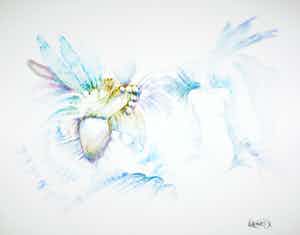 Victor Linford - Gemengde techniek op papier (op karton), Naakt in surrealistische compositie verkocht voor € 1!