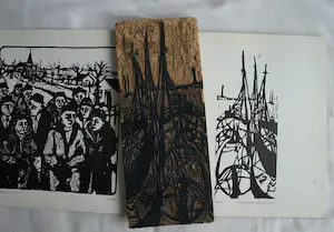 Fon Klement - Het houten drukblok van de houtsnede ‘Bootjes Zuid-Frankrijk’ uit 1957 kopen? Bied vanaf 75!