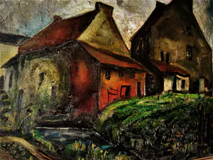 Niet of onleesbaar gesigneerd - GROOT! post-expressionistisch olieverf "Watermolen Jekerdal Maastricht" kopen? Bied vanaf 1!