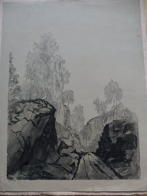 Wilhelmina van Oranje-Nassau - , Berglandschap, Litho uit 1933. kopen? Bied vanaf 60!