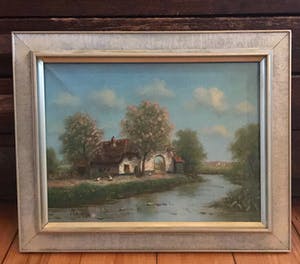 Albert Torringa - Olieverf op doek, Landschap met huisje langs water (ingelijst) kopen? Bied vanaf 45!