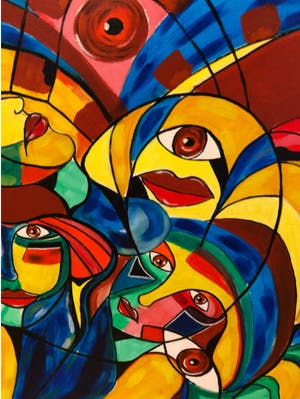 Maartje Wijngaarden - Schilderij met gezichten (groot werk!) kopen? Bied vanaf 75!