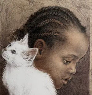 Poen de Wijs - handgesigneerde kleurenlitho | 'Kinderspel - Meisje met witte kat'| 2006 kopen? Bied vanaf 100!