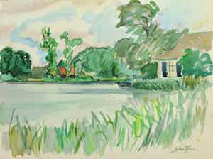 Jan Sluijters (jr.) - Aquarel, Landschap met meer verkocht voor € 40!