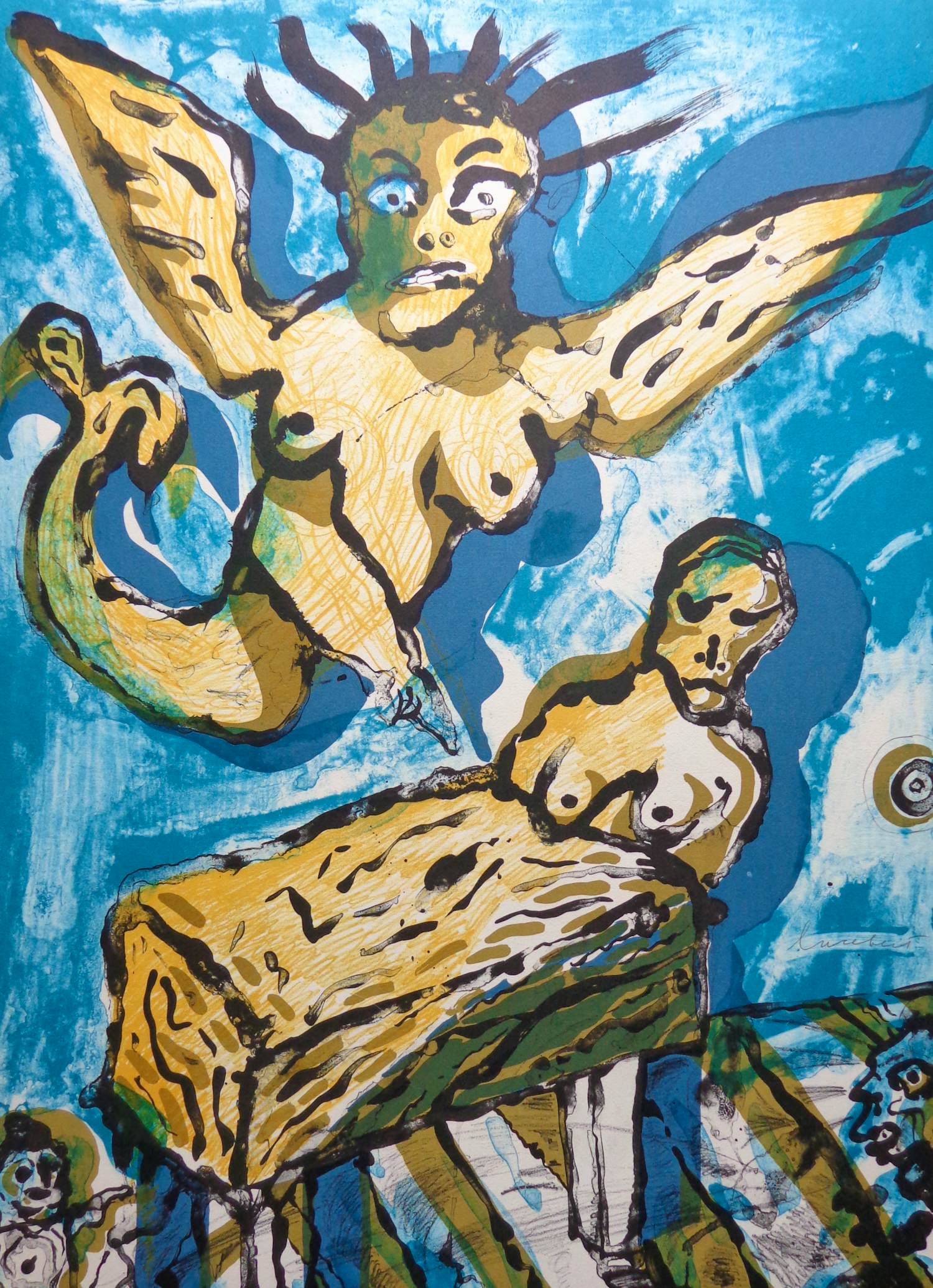 Lucebert - NAAKTE FIGUREN / KLEURLITHO / 76x56cm / SIG verkocht voor € 50!
