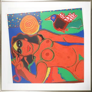 Corneille - Zeefdruk, Femme à l'oiseau - Ingelijst (Zeer groot) kopen? Bied vanaf 400!