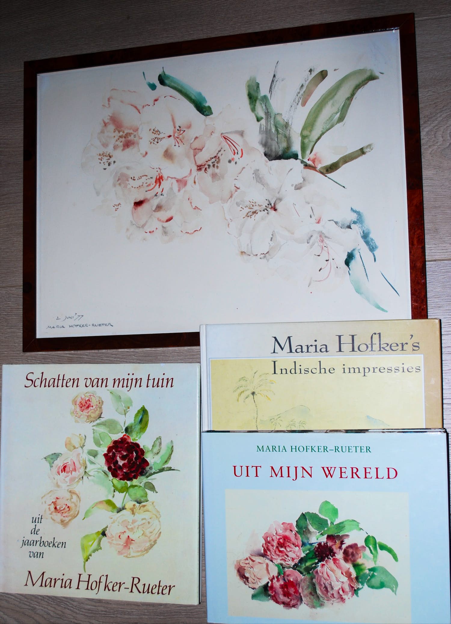 Maria Hofker - Rueter - Aquarel Rhododendron & 3 kostbare hardcover boeken verkocht voor € 150!