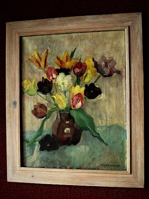 Matthieu Wiegman - Olieverf - Bergense School - circa 1930 - Voorjaarsboeket Tulpen - gesigneerd kopen? Bied vanaf 191!