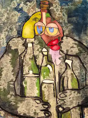 Leo Dooper - Grote gem. techniek (olieverf en krijt) - de Fles - gesigneerd - in mooie lijst verkauft für € 87!