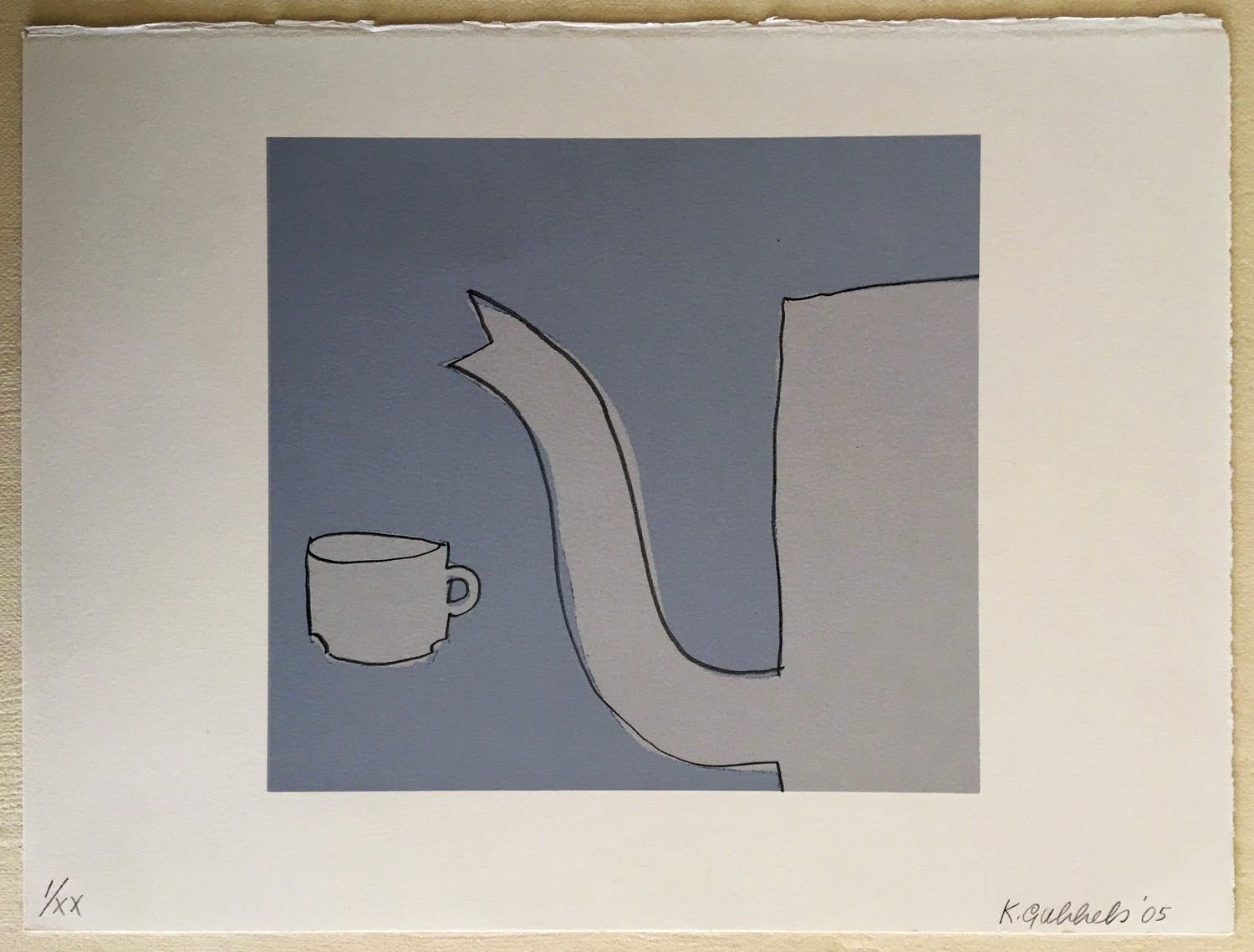 Klaas Gubbels - zeefdruk - ‘Servies op blauw’ - 2005 - bewerkt. kopen? Bied vanaf 285!