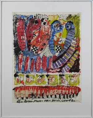 Hans Hagenbeuk - Acryl op papier, Zonder titel - Ingelijst kopen? Bied vanaf 20!