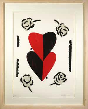Fons Haagmans - Litho met applicaties, Zonder titel (harten) - Ingelijst (Groot) verkocht voor € 40!