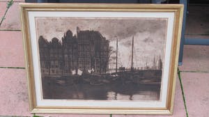 Willem Witsen - ets - Amsterdam - Binnenkant, met wapperende was op de schepen kopen? Bied vanaf 115!