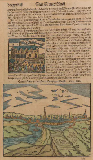 Sebastian Munster - Houtsnede, Prospekt van 's Hertogenbosch, uit: Cosmographia" - Ingelijst kopen? Bied vanaf 25!