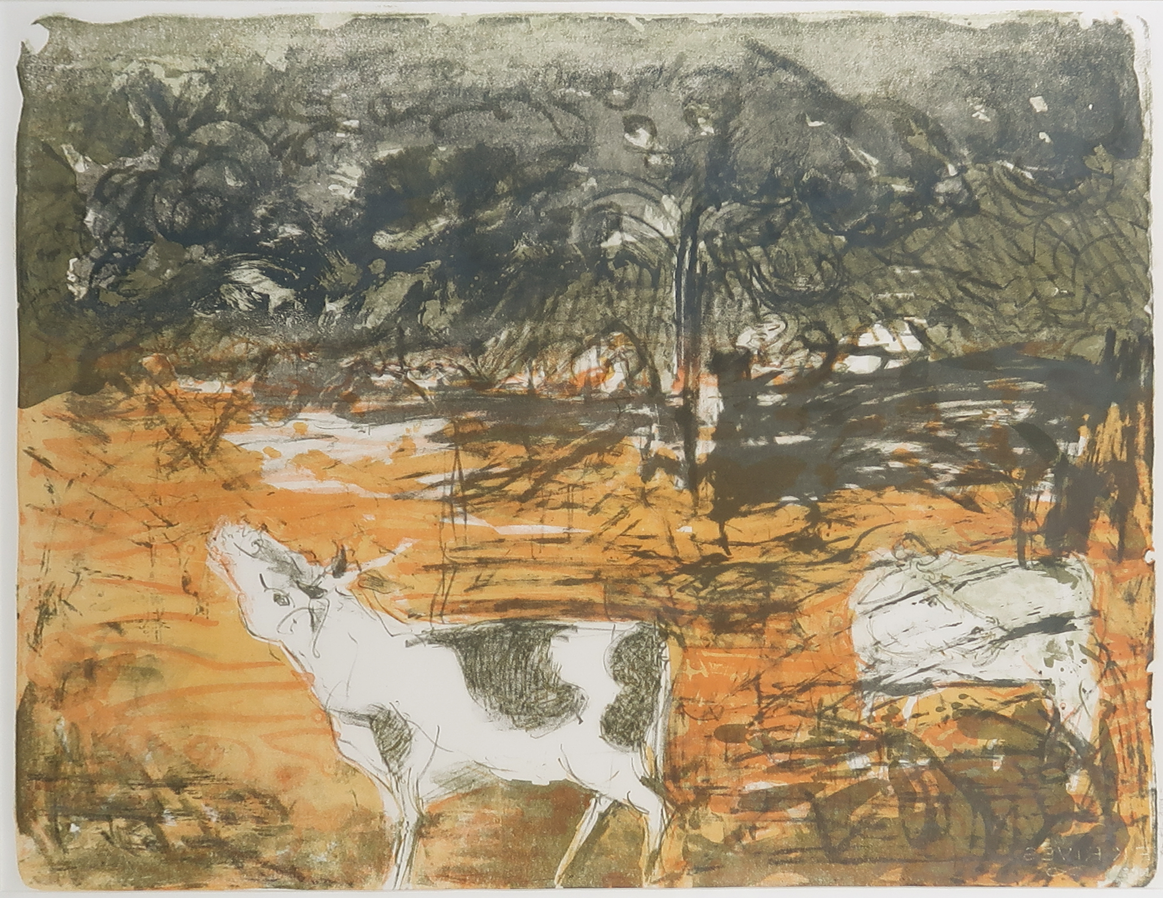 Niet of onleesbaar gesigneerd - Zeefdruk op papier, Abstracte koe - Ingelijst (Groot) kopen? Bied vanaf 1!