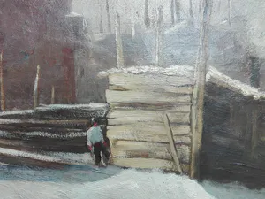 Robert Ives Browne - Bouwplaats in de winter - ca 1900 kopen? Bied vanaf 155!