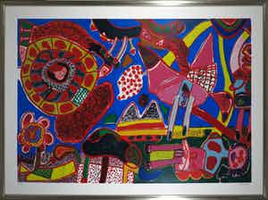 Corneille - Zeefdruk, Jardin des délices - Ingelijst (Zeer groot!) verkocht voor € 1000!