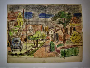 Hubert Bekman - "Nieuwe Haagse school" fraaie pastel tekening "Dorp in Westland met VW Kever!" kaufen? Bieten Sie von 17!