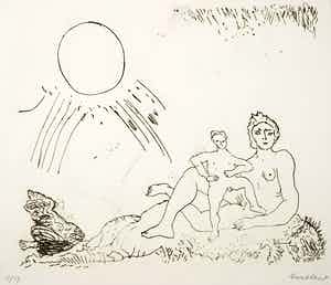 Lucebert - Ets, Z.T. Liggende figuur verkocht voor € 150!