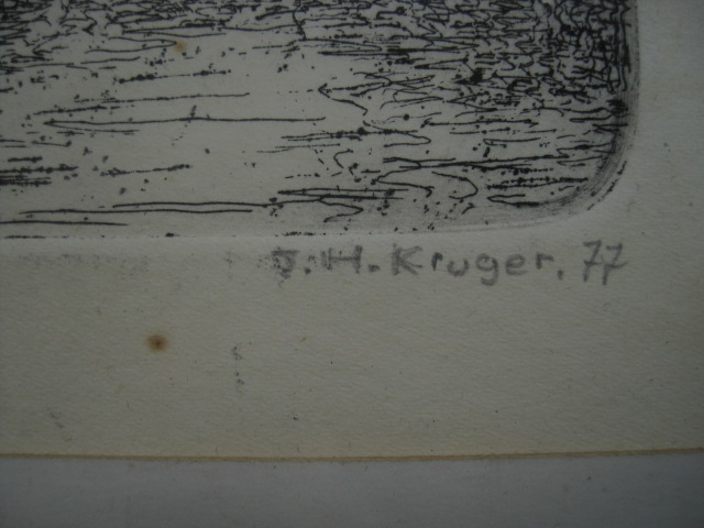 Niet of onleesbaar gesigneerd - gesigneerde Ets "Amsterdam Keizersgracht" j.h. Kruger 1977 kopen? Bied vanaf 1!