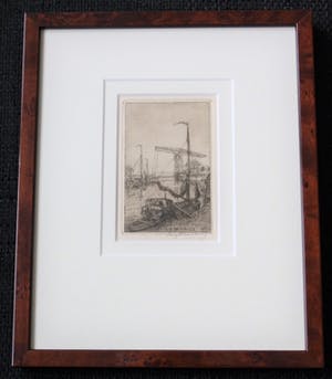 Eugene Rensburg - Hand gesigneerde ets - "Landschap met boten en ophaalbrug" kopen? Bied vanaf 35!
