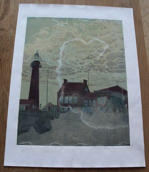 Sees Vlag - Zeefdruk: Vuurtoren Scheveningen- 1968 kopen? Bied vanaf 1!