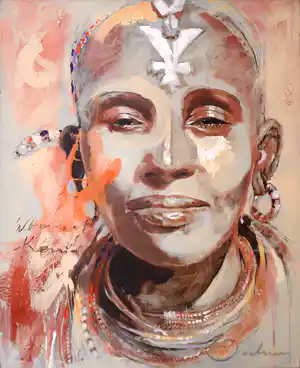 Hans Jochum Bakker - Gemende techniek op doek, Masaï (Zeer groot) verkocht voor € 500!