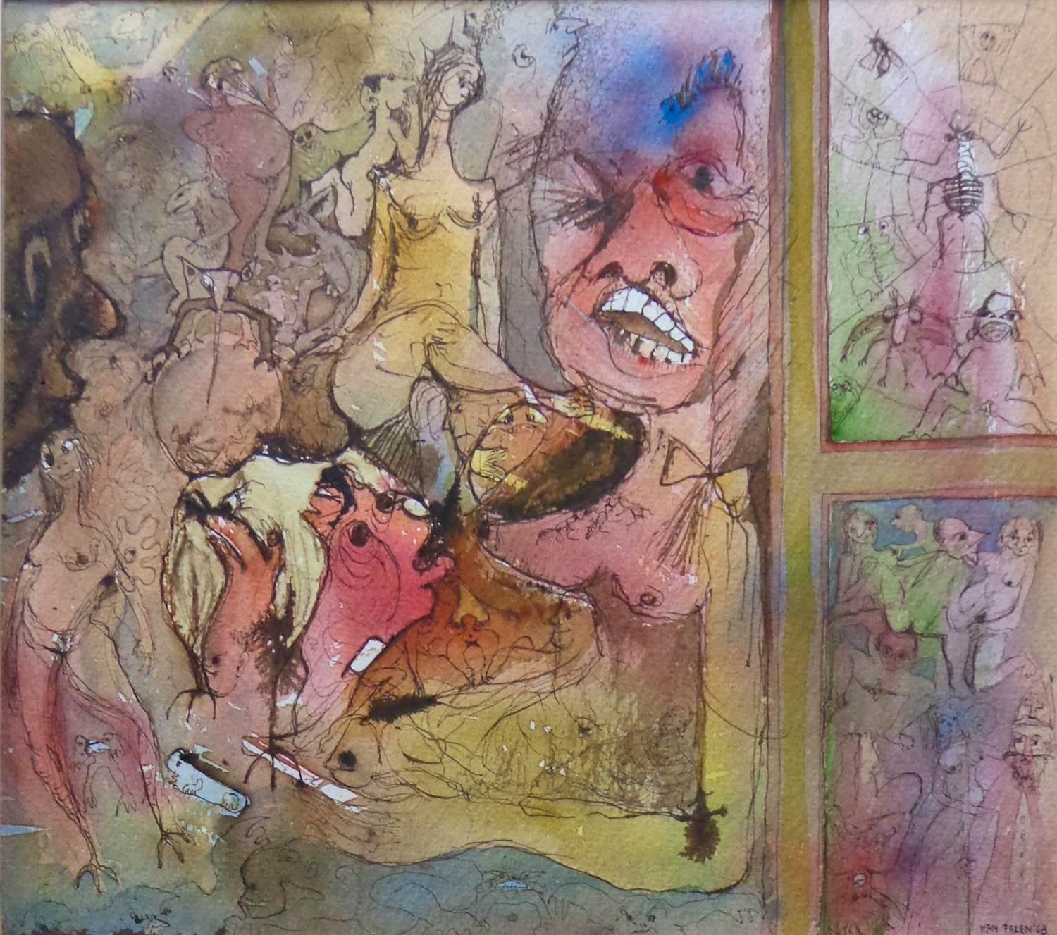 Han Faken - REAR WINDOW / ORIGINEEL WERK / 69x49cm / SIG / 1968 / PASSE-PARTOUT kopen? Bied vanaf 25!