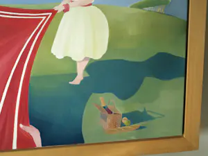 Niet of onleesbaar gesigneerd - Olieverf op doek , ingelijst , De Picknick – Lijst 118 x 118 cm. kopen? Bied vanaf 1!