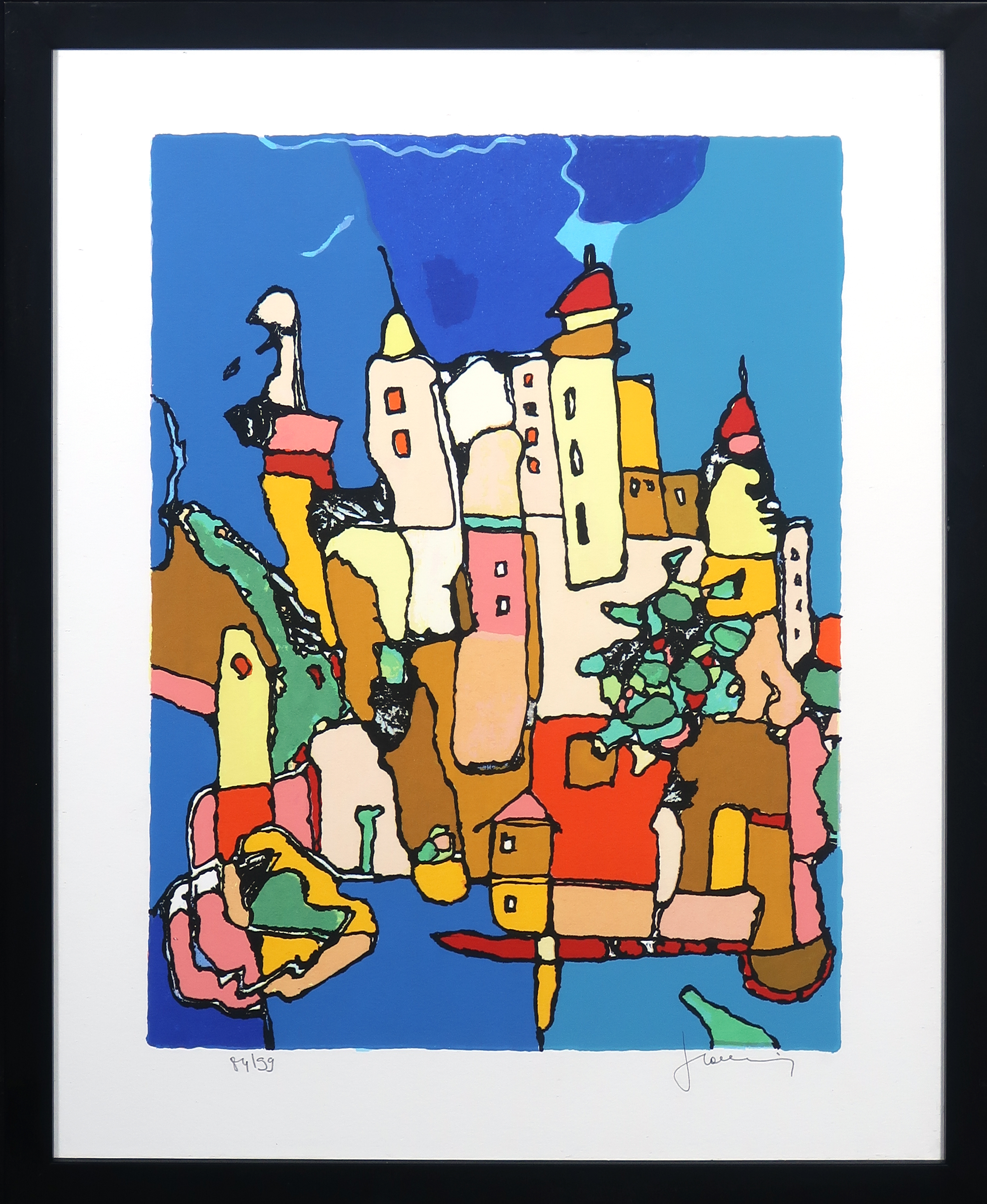 Jan Latinne - Zeefdruk, Provencaals dorp II - Ingelijst verkocht voor € 20!
