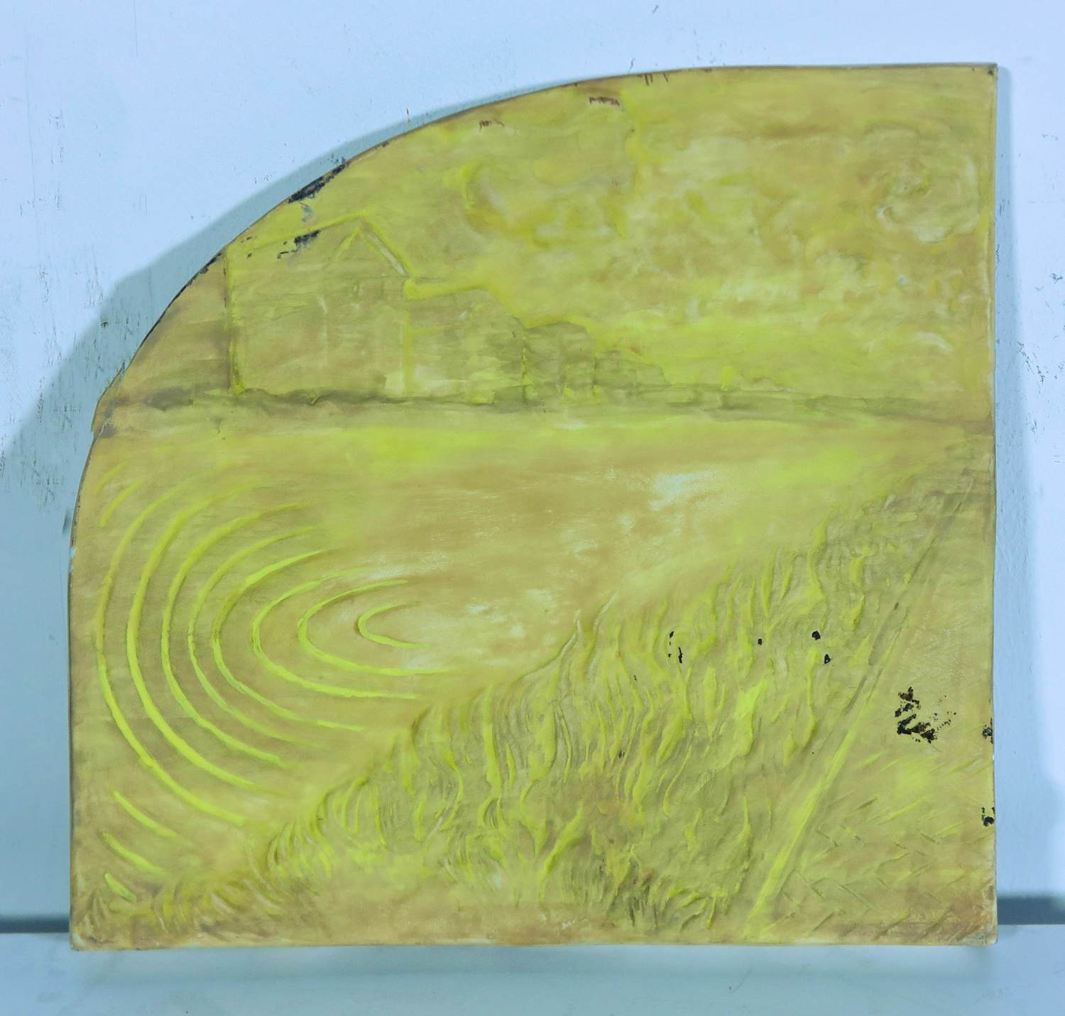 Chris Dagradi - Keramiek wandobject, Tegel met rivier en huizen verkocht voor € 80!