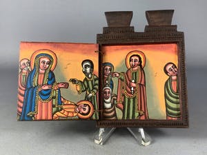 Dogon - Ethiopisch wooden icon with 2 handpainted icons. - Ethiopia kopen? Bied vanaf 65!
