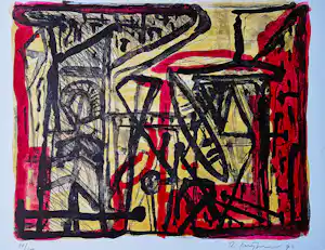 Theo Kuijpers - Grote kleuren lithografie in rood, geel en zwart - beperkte oplage (100) gesign. verkauft für € 46!