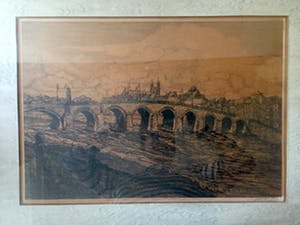 Johan D. Scherft - Maasbrug te MAASTRICHT - Ets, Ingelijst kopen? Bied vanaf 35!