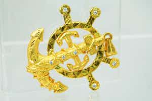 1309 - Surinaams 18 krt geel-goud & diamanten "Anker en roer" hanger - GROOT! verkocht voor € 1060!